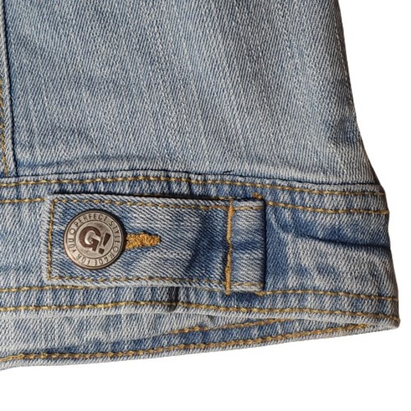 Size 10 Vintage Look Light Blue Denim Jacket Pockets - Picture 10 of 15